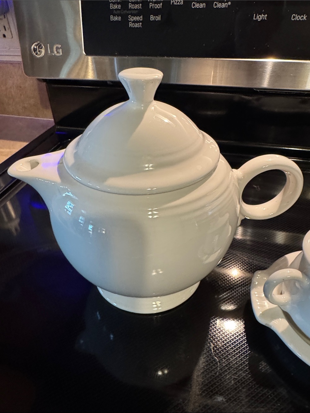 Fiestaware White Teapot with Sugar and Creamer plus Tray - Picture 3 of 10